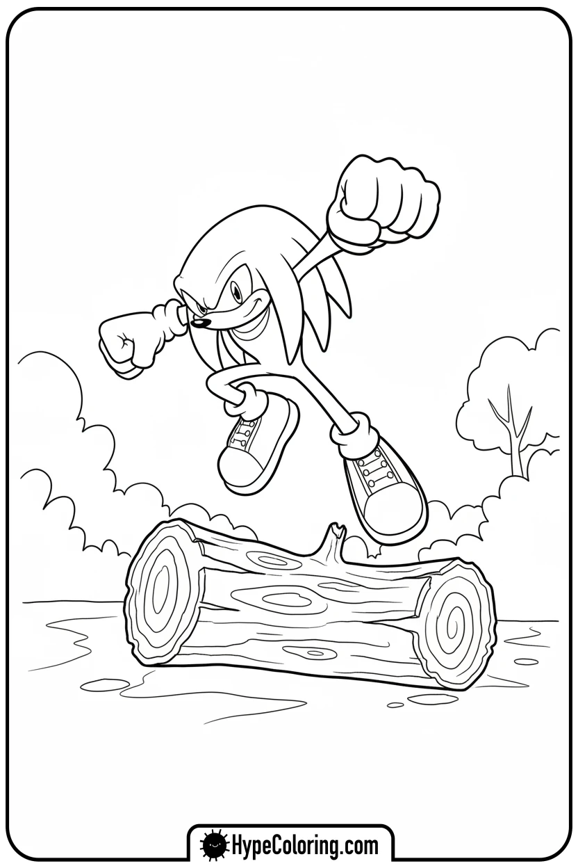 knuckles-leaping-over-log - knuckles coloring page
