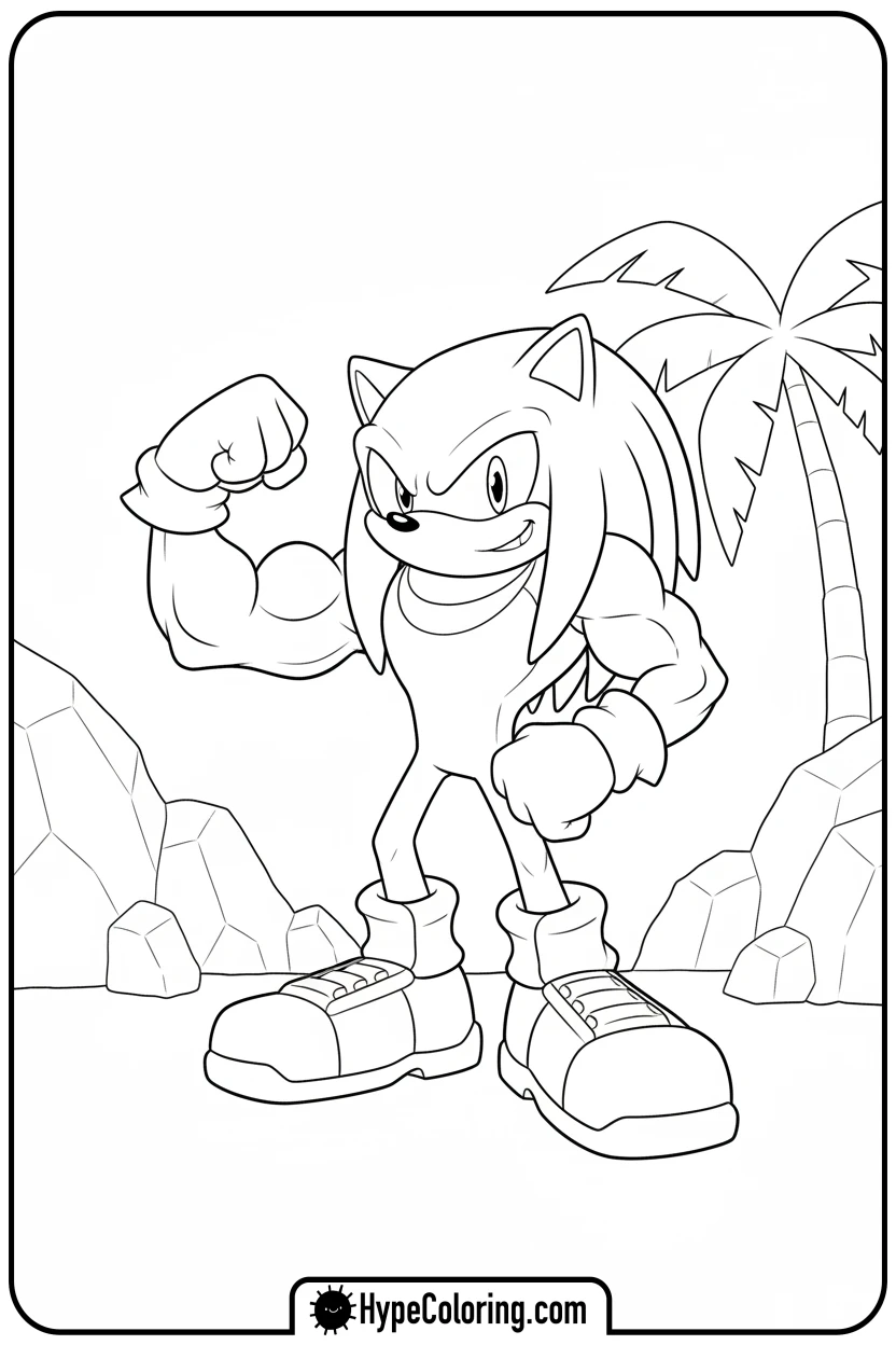 knuckles-flexing-muscle - knuckles coloring page