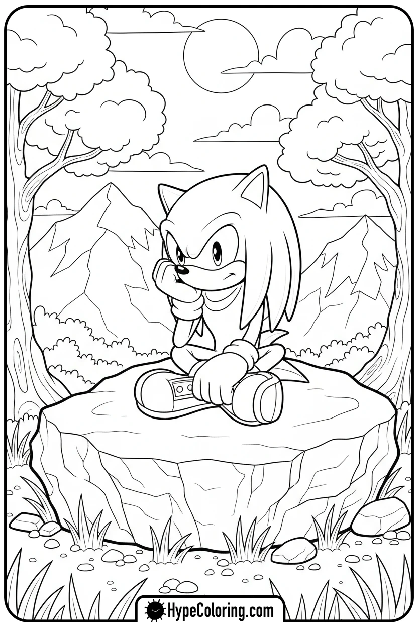 knuckles-sitting-thoughtfully - knuckles coloring page