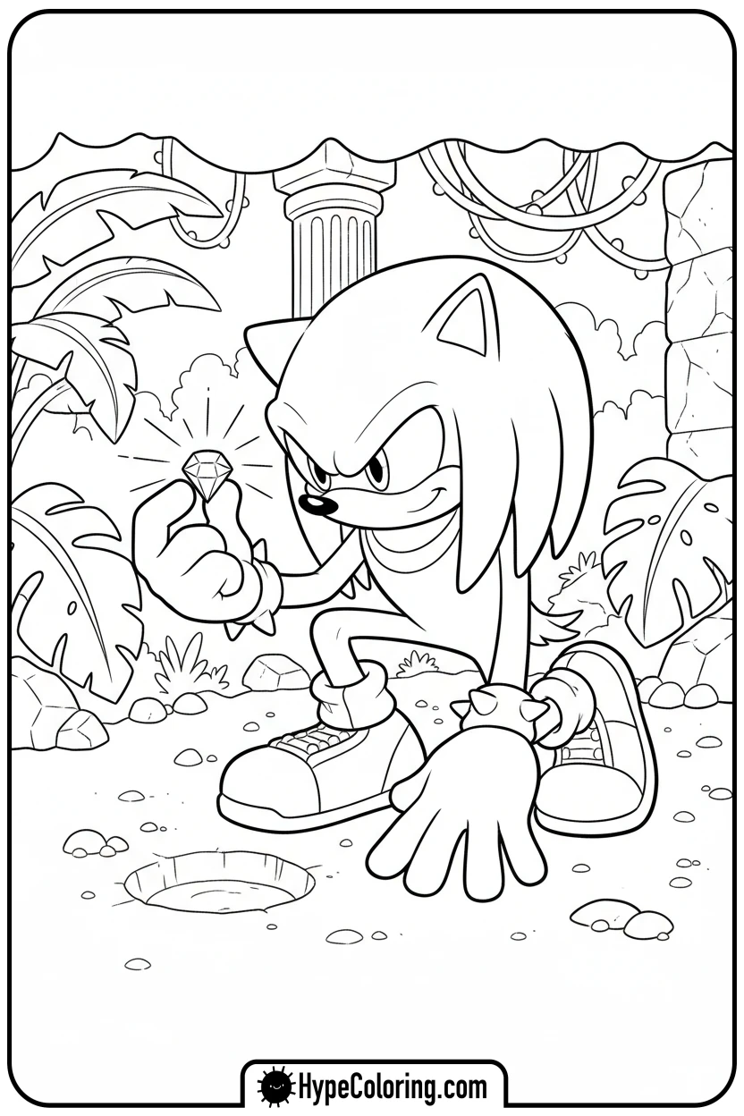knuckles-finding-jewel - knuckles coloring page