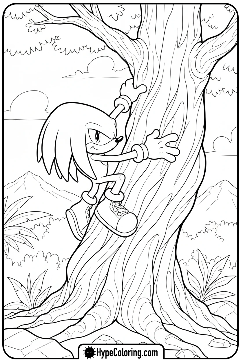 knuckles-climbing-tree - knuckles coloring page