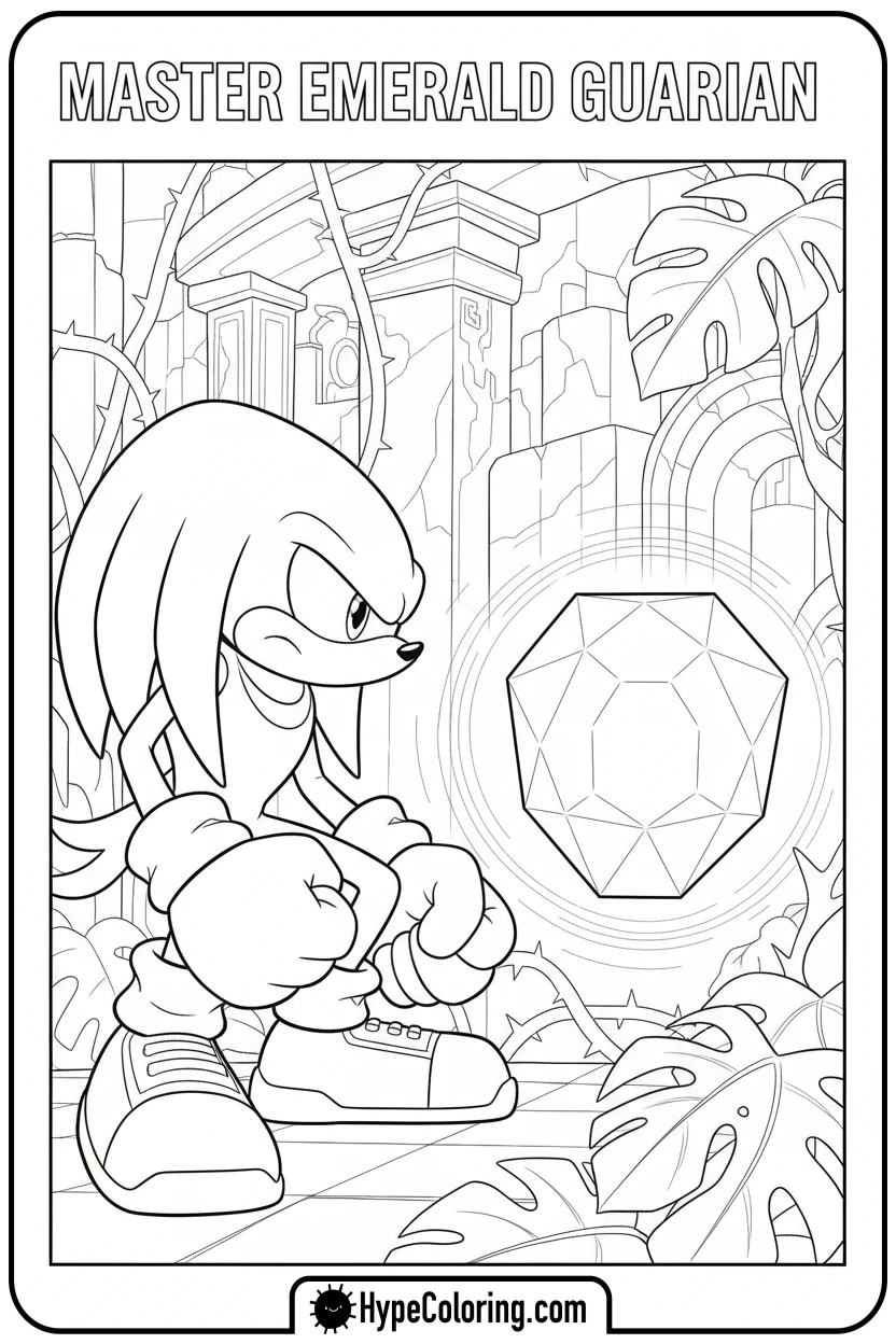 knuckles-looking-at-master-emerald - knuckles coloring page