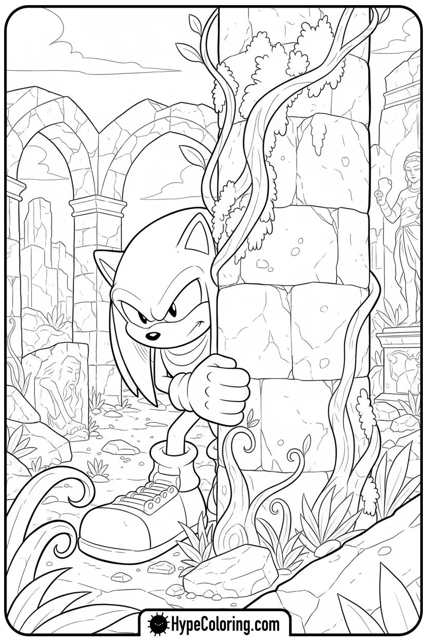 knuckles-exploring-ruins - knuckles coloring page
