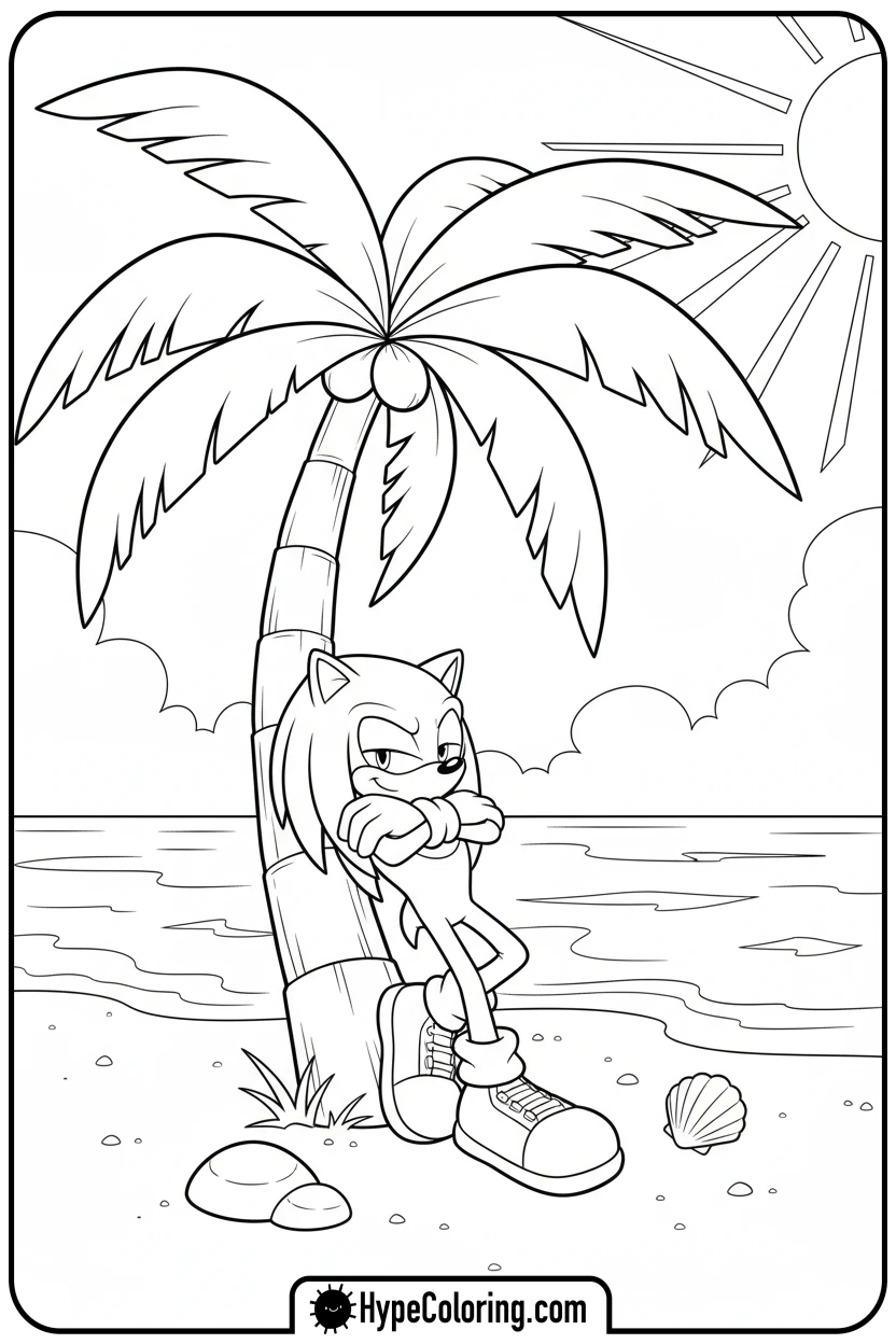 knuckles-leaning-on-tree - knuckles coloring page