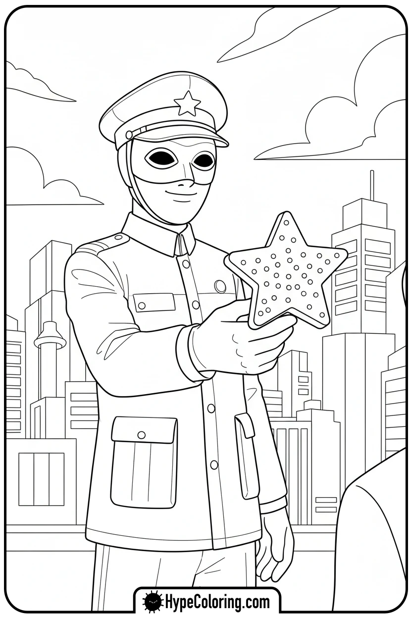 red-guard-sharing-dalgona - squid game coloring pages