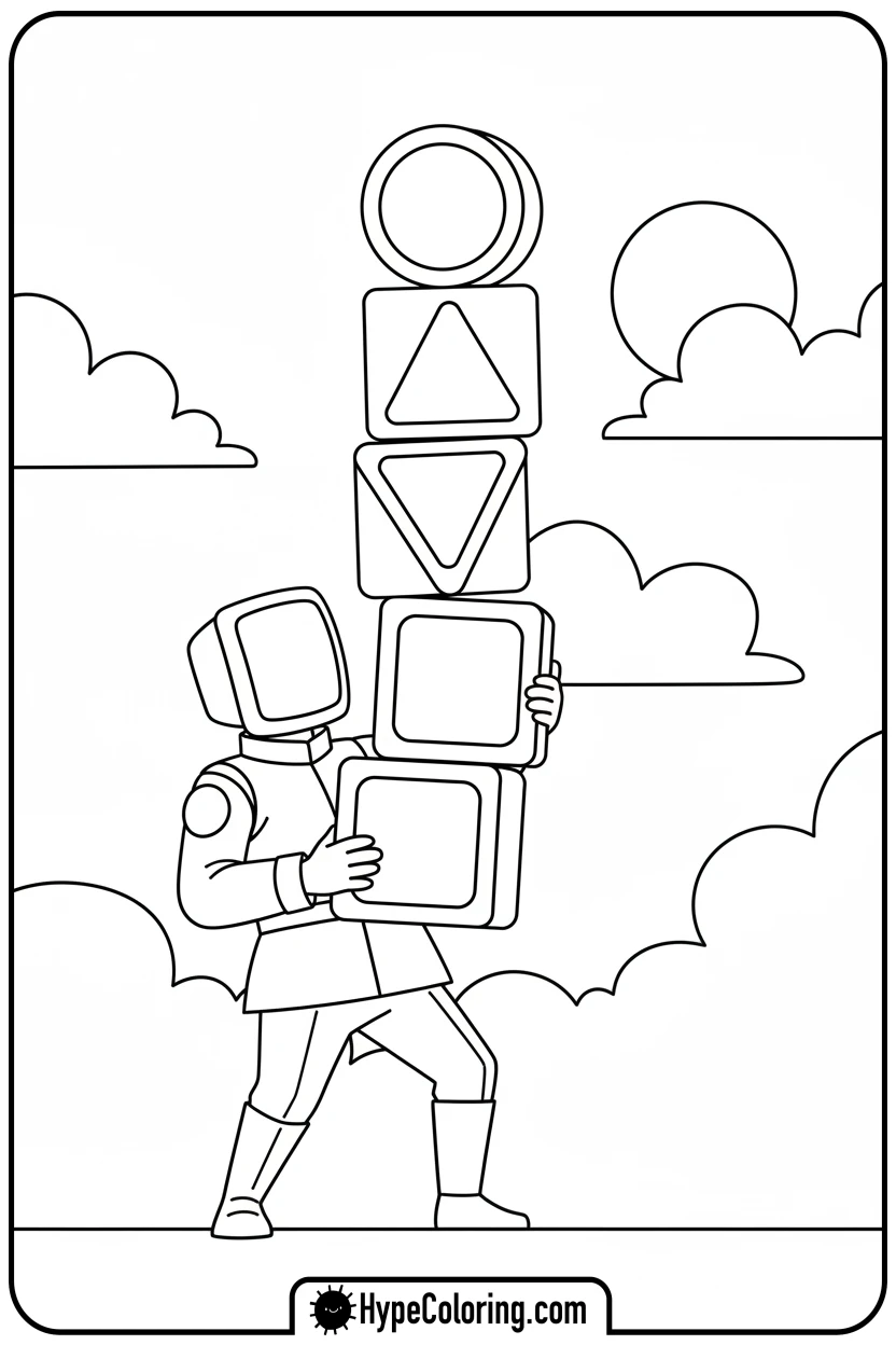 red-guard-stacking-blocks - squid game coloring pages