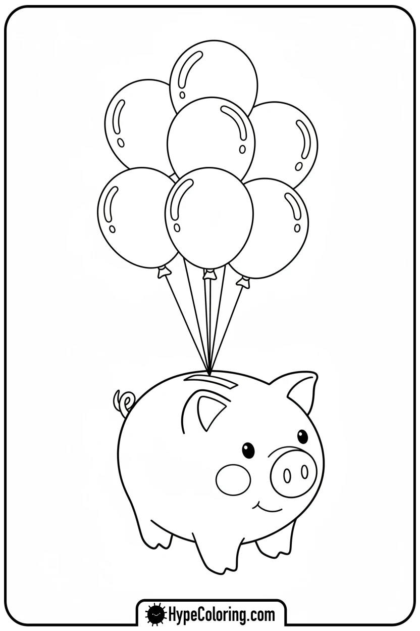 piggy-bank-floating-with-balloons - squid game coloring pages