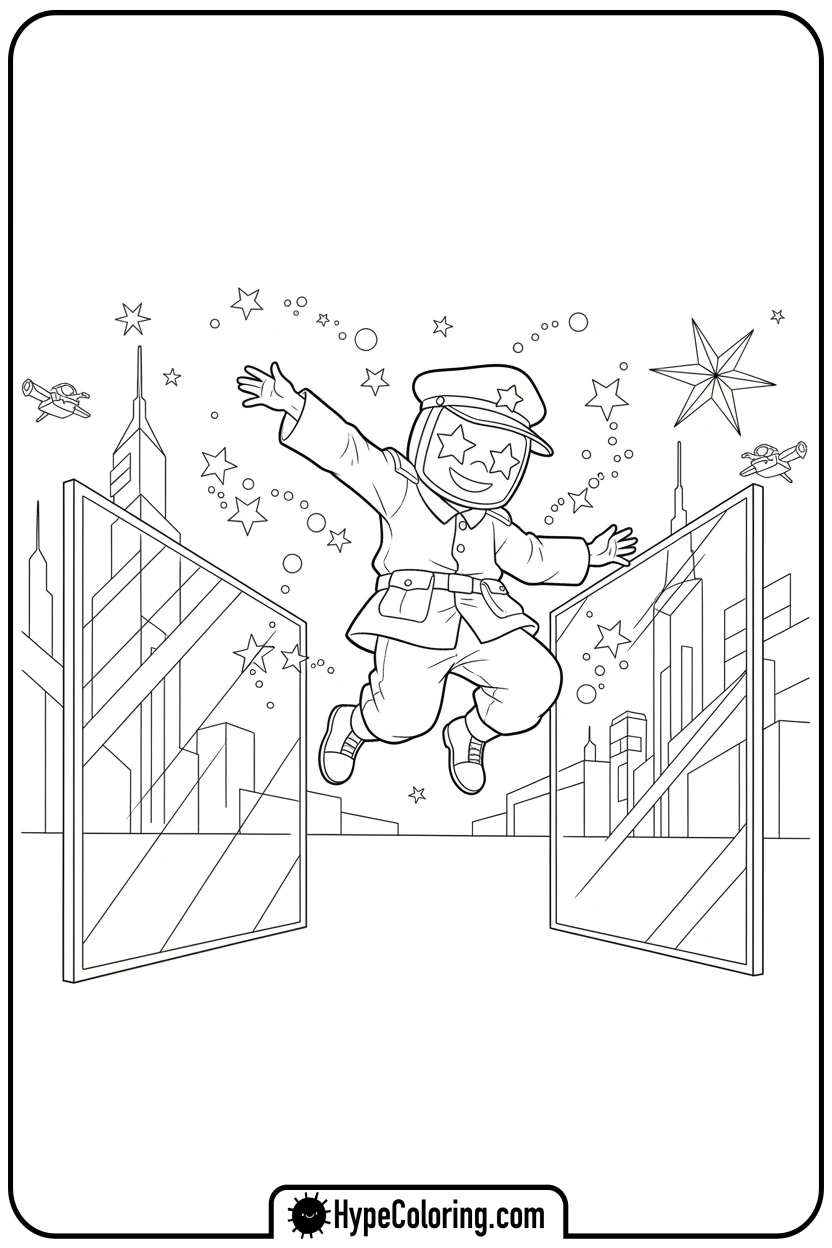 red-guard-jumping-glass-bridge - squid game coloring pages