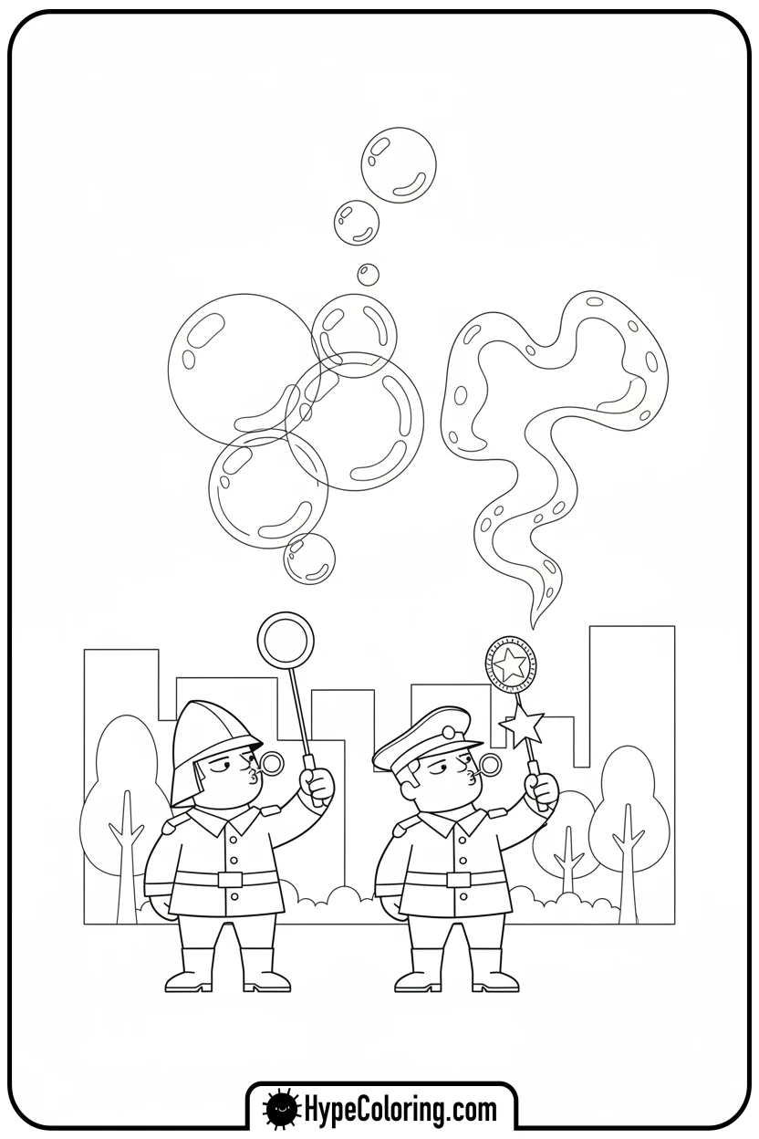 red-guards-blowing-bubbles - squid game coloring pages