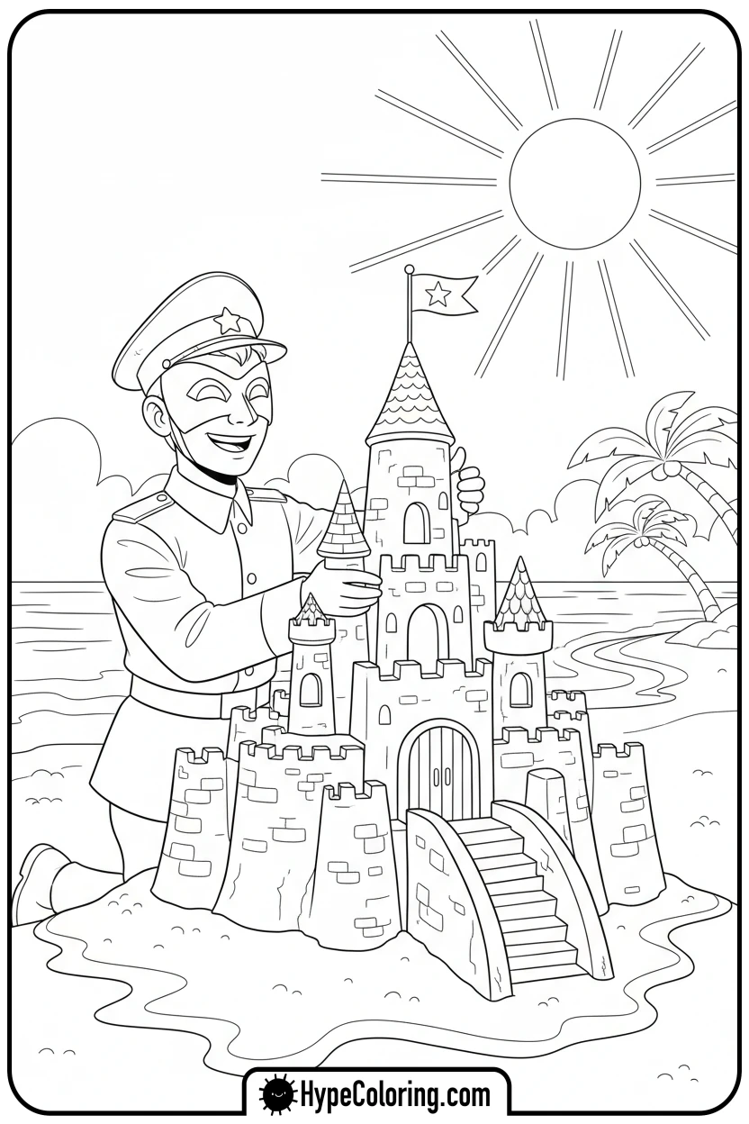 red-guard-building-sandcastle - squid game coloring pages