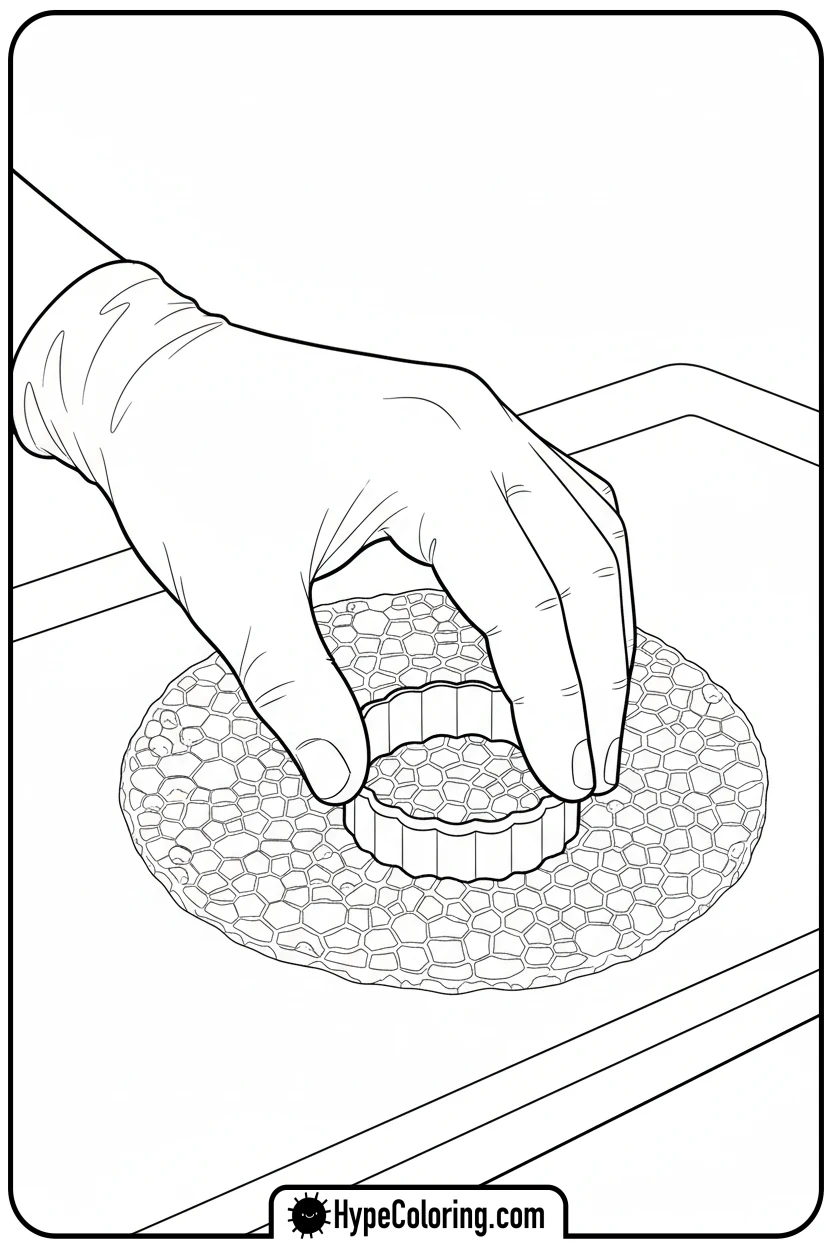 hand-making-honeycomb-candy - squid game coloring pages