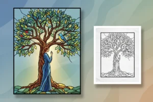 a-contemplative-stained-glass-figure - stained glass coloring pages