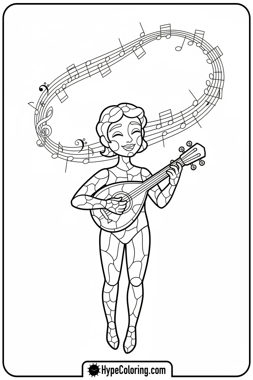 stained-glass-figure-playing-lute - stained glass coloring pages