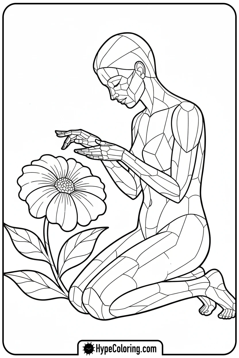stained-glass-figure-touching-flower - stained glass coloring pages