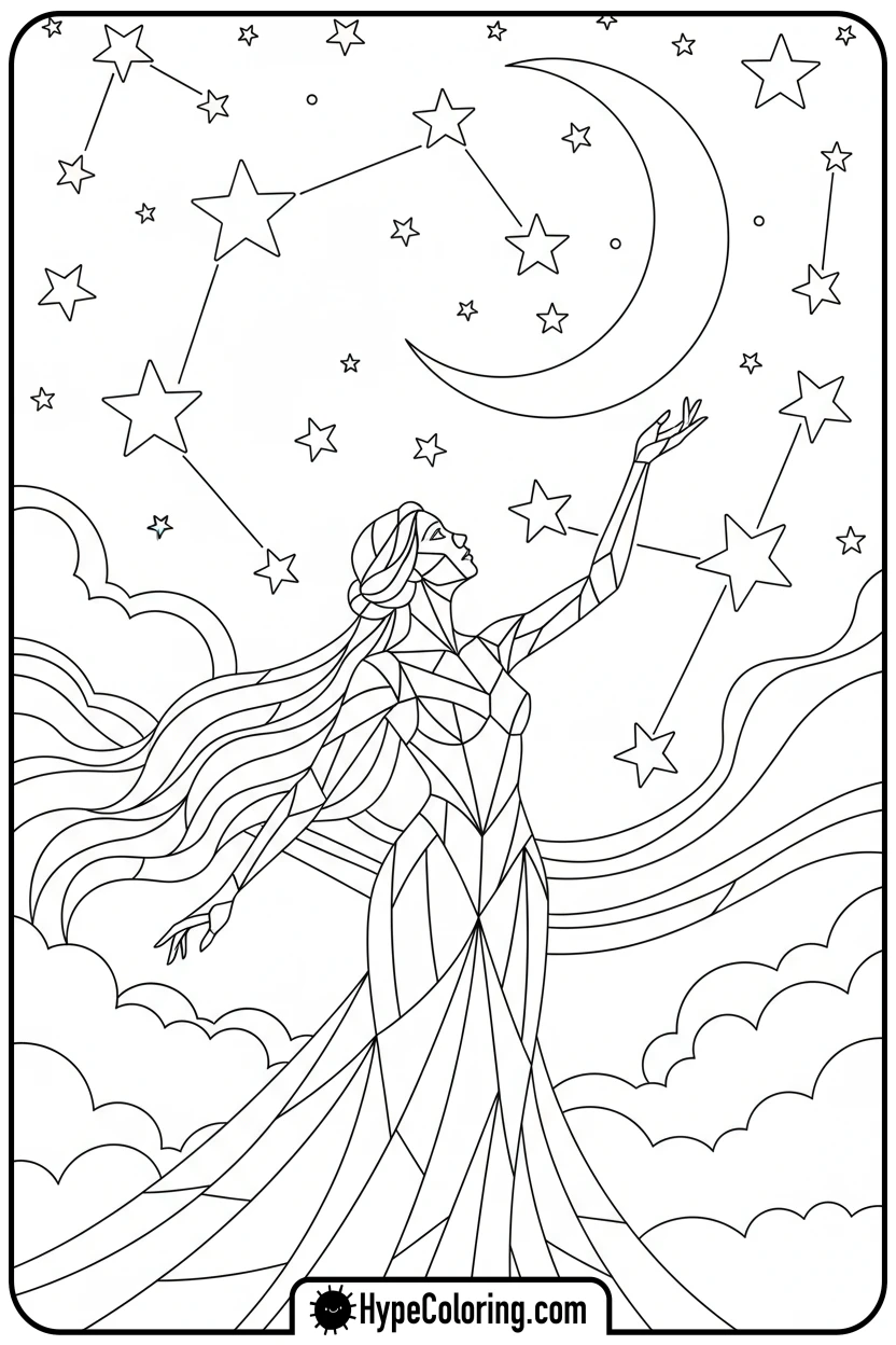 stained-glass-figure-gazing-at-stars - stained glass coloring pages