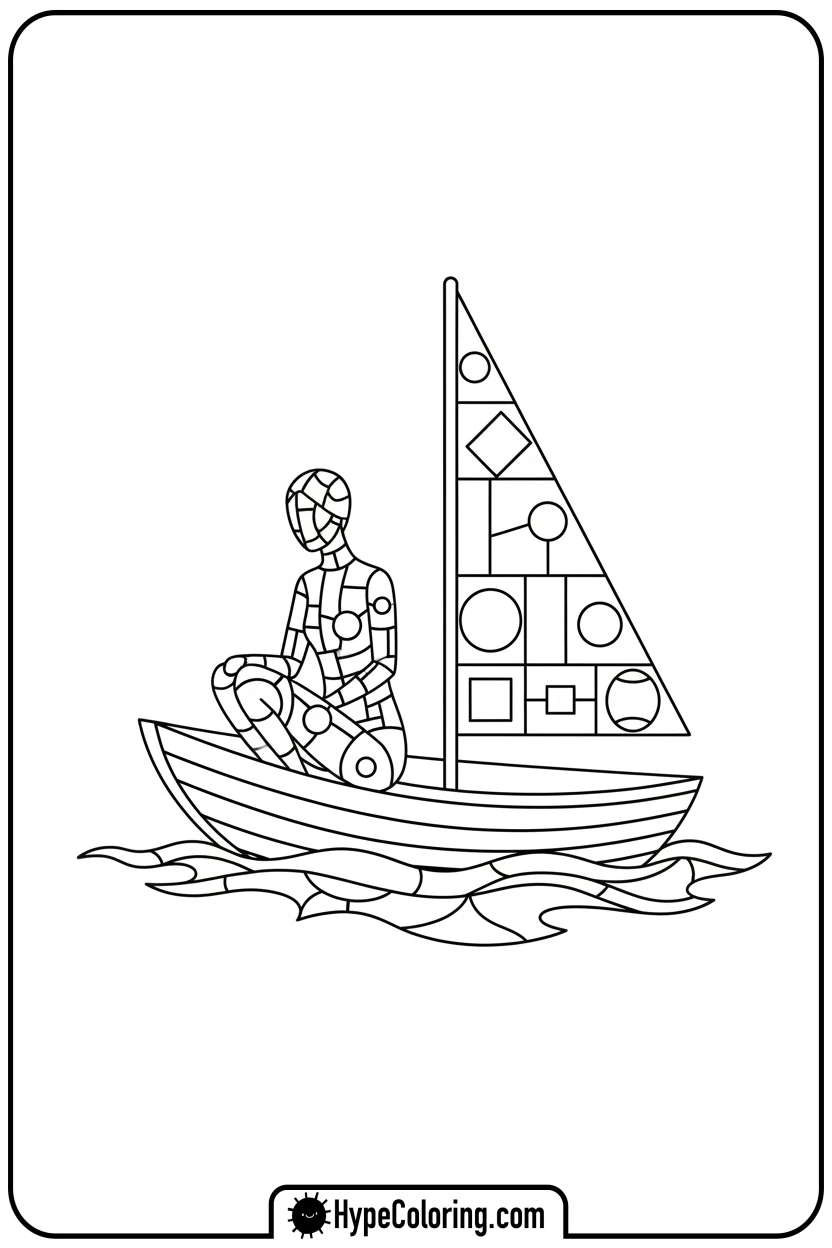stained-glass-figure-in-boat - stained glass coloring pages