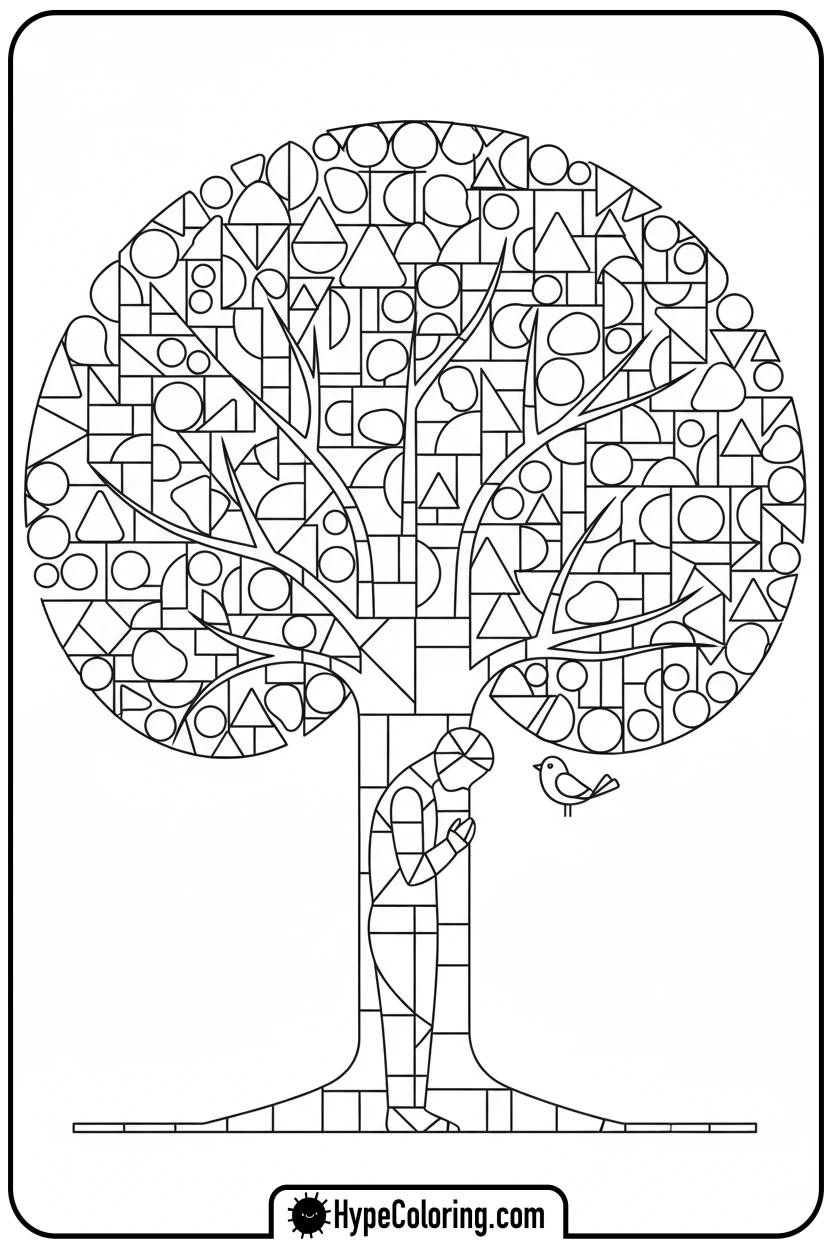 stained-glass-figure-under-tree - stained glass coloring pages