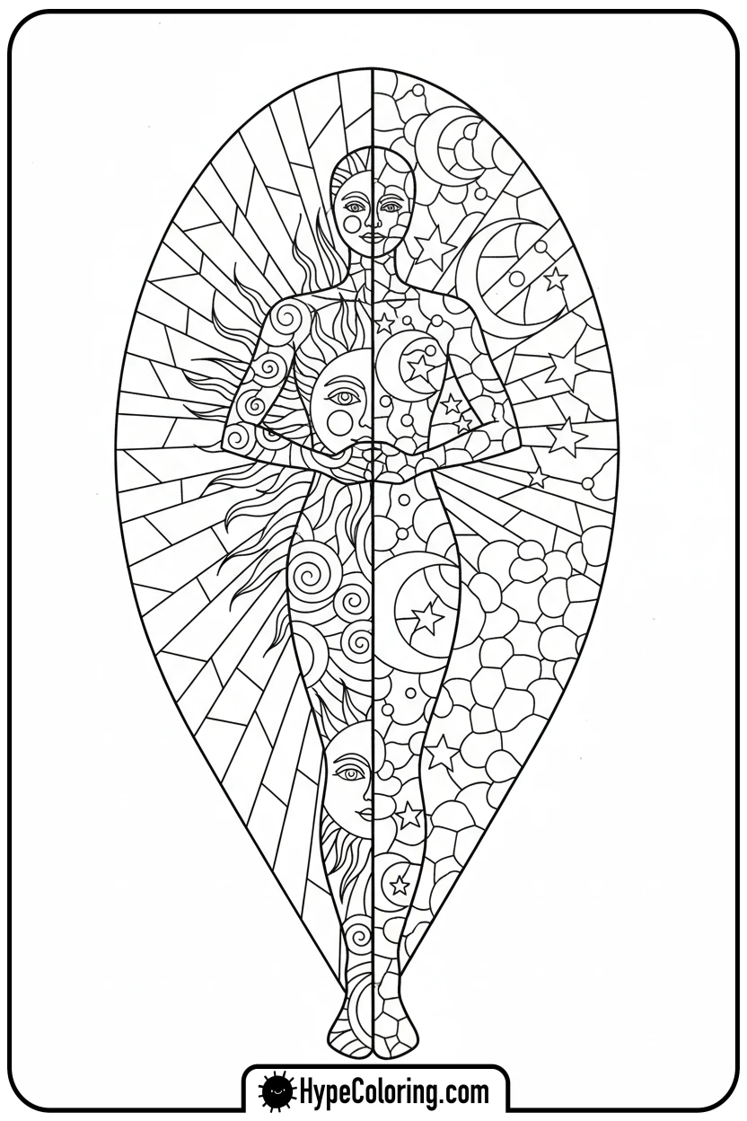 stained-glass-sun-and-moon-figure - stained glass coloring pages