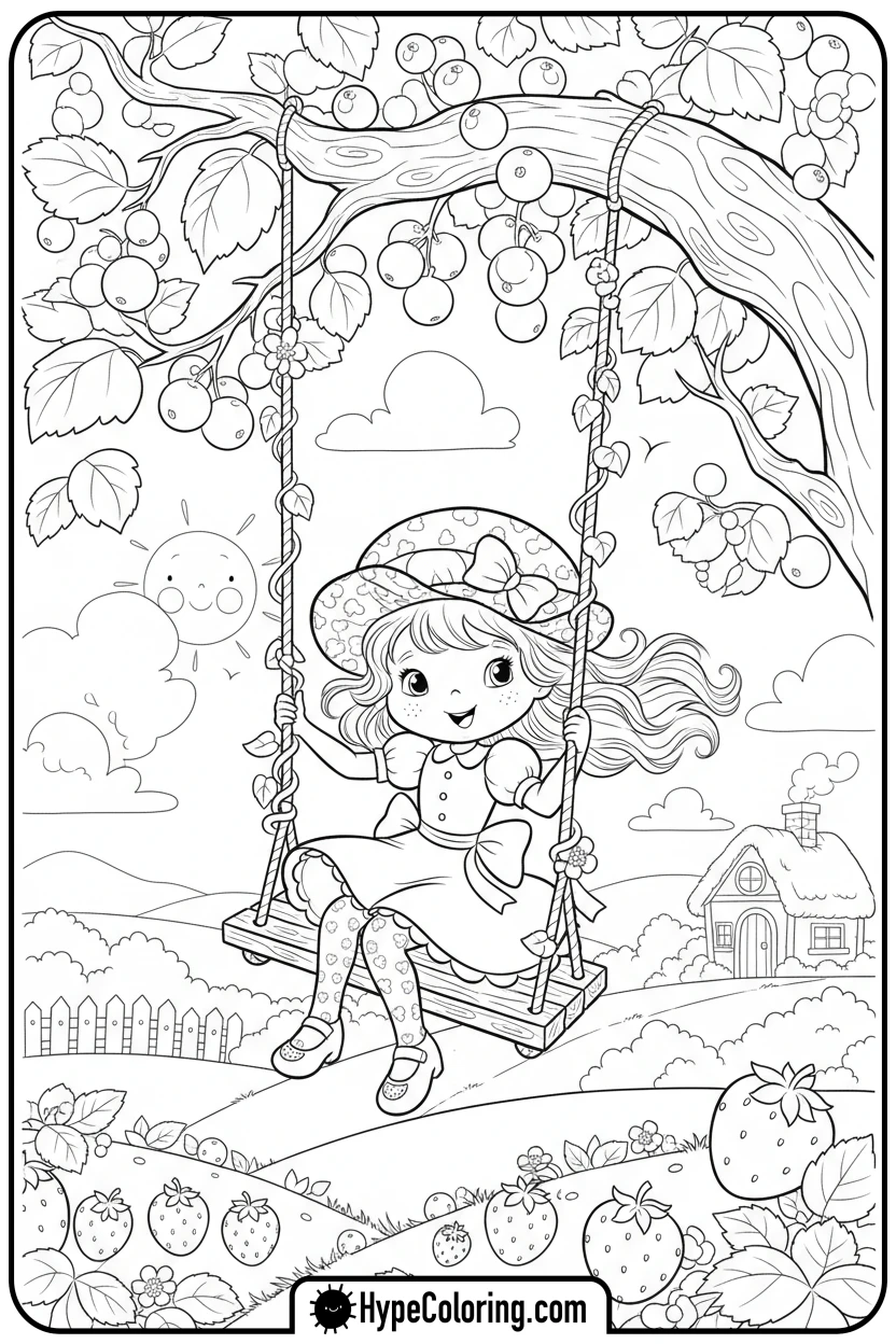 strawberry-shortcake-swinging - strawberry shortcake coloring page
