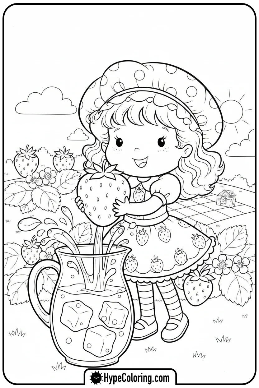 strawberry-shortcake-making-juice - strawberry shortcake coloring page