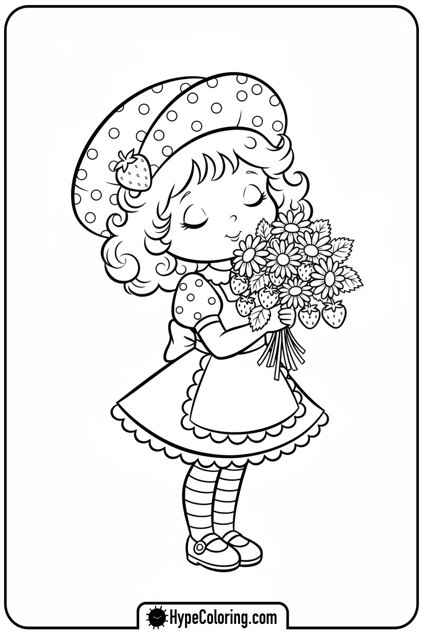 strawberry-shortcake-holding-flowers - strawberry shortcake coloring page