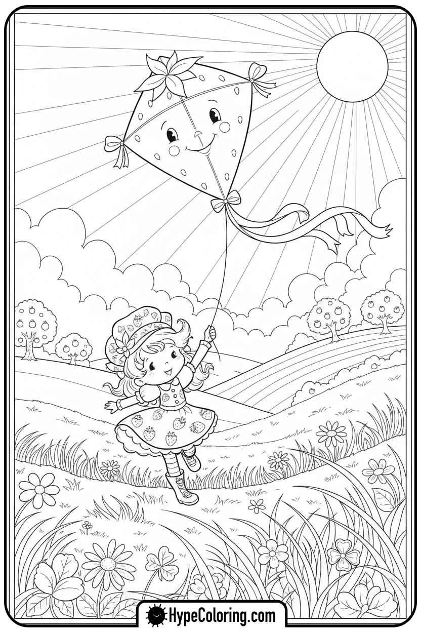 strawberry-shortcake-flying-kite - strawberry shortcake coloring page