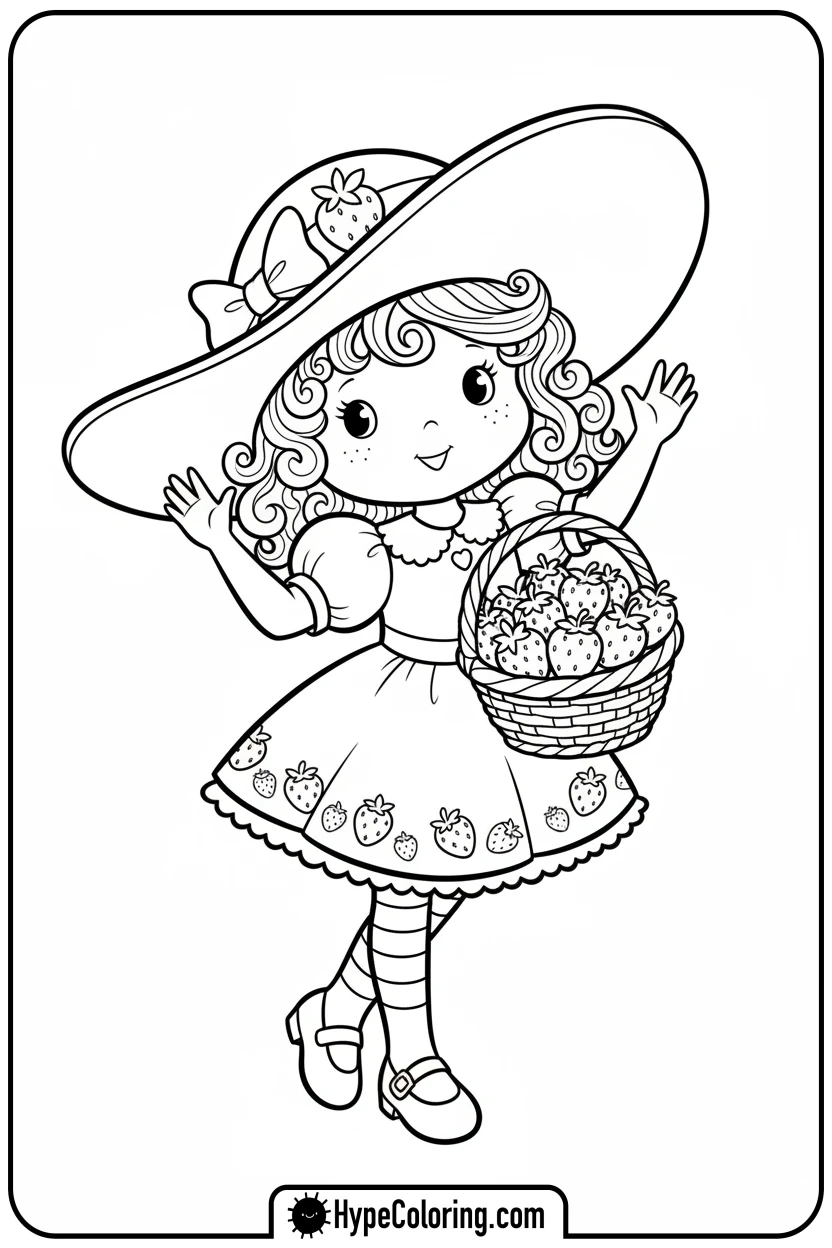 strawberry-shortcake-waving - strawberry shortcake coloring page