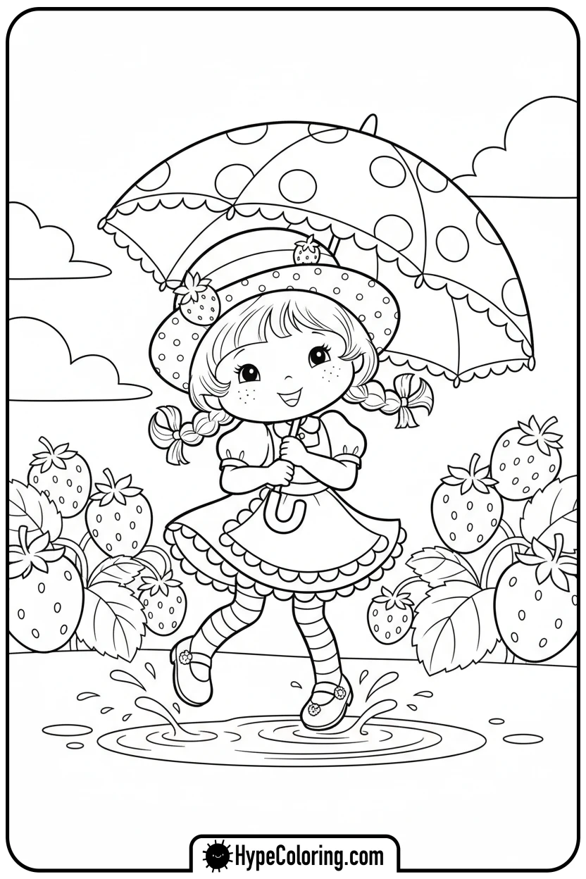 strawberry-shortcake-in-rain - strawberry shortcake coloring page