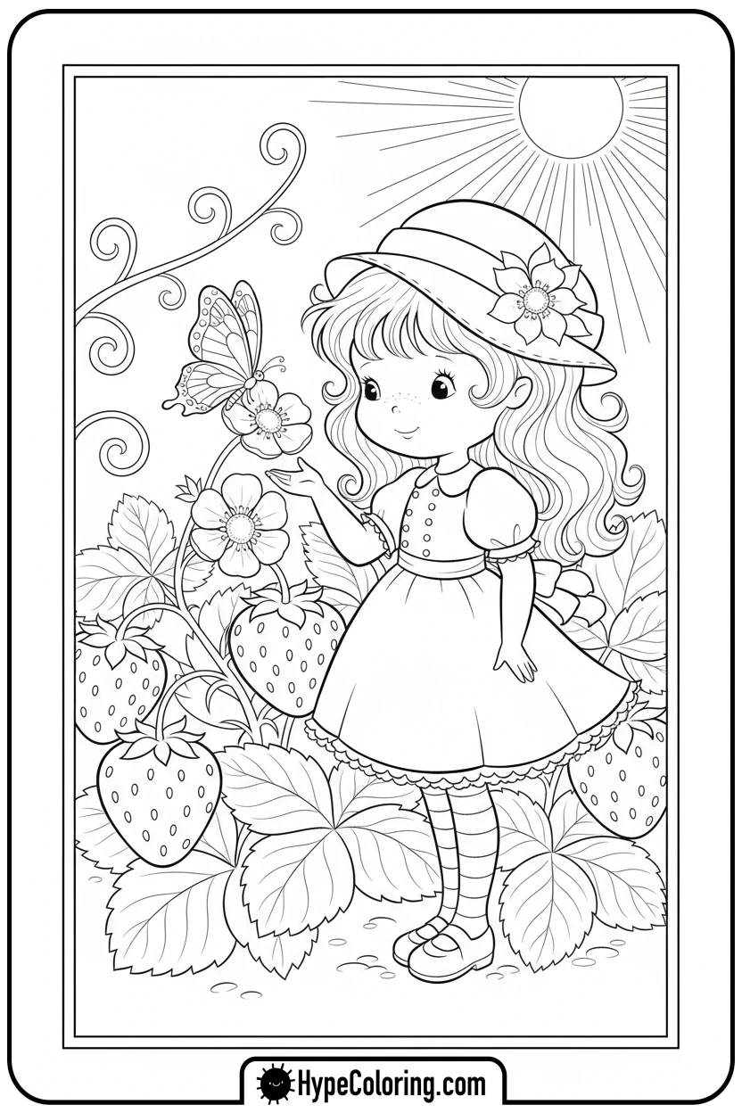strawberry-shortcake-with-butterfly - strawberry shortcake coloring page