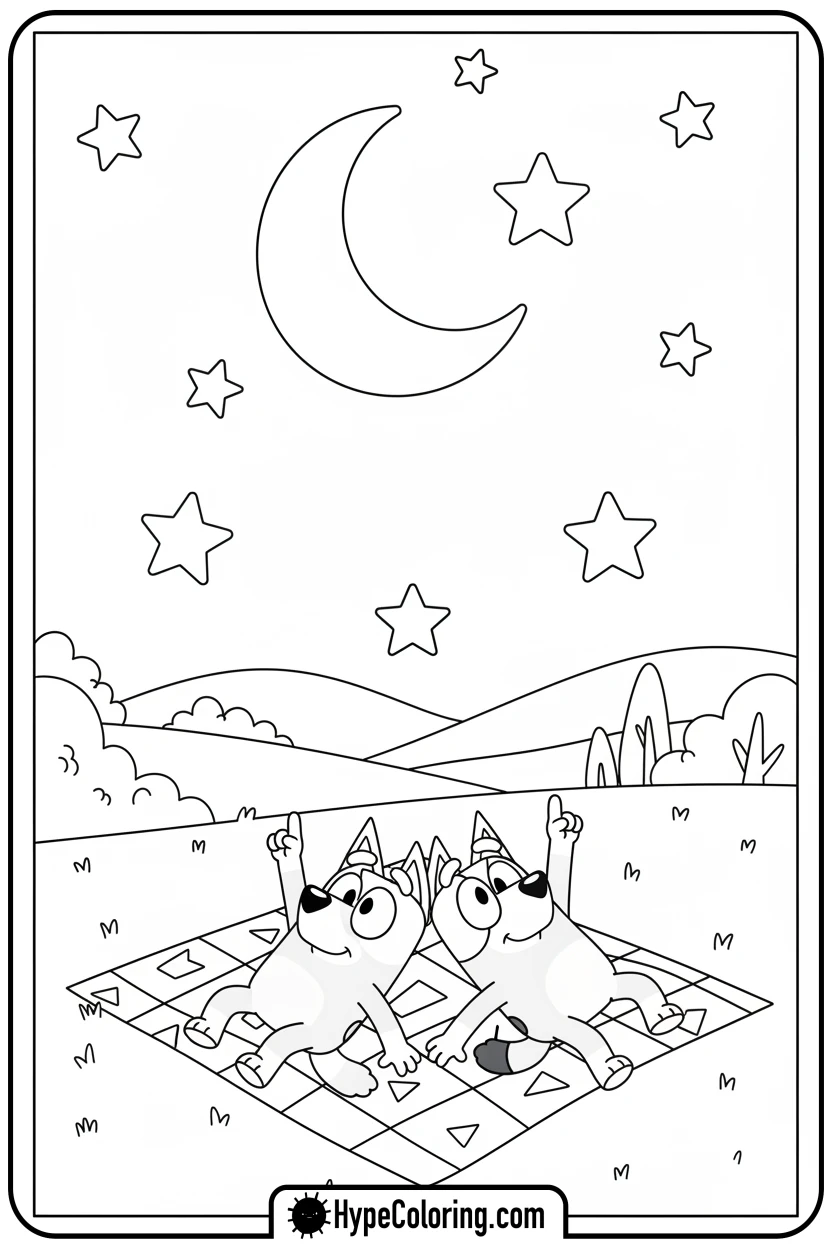 bluey-and-bingo-stargazing - bluey and bingo coloring pages