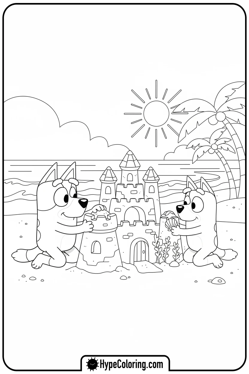 bluey-and-bingo-building-sandcastle - bluey and bingo coloring pages