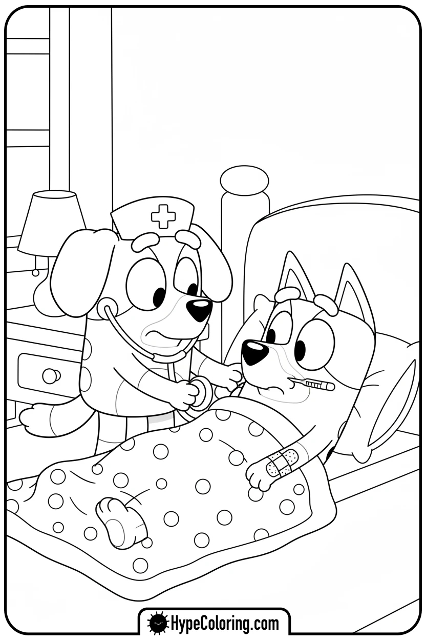 bluey-and-bingo-playing-doctor - bluey and bingo coloring pages