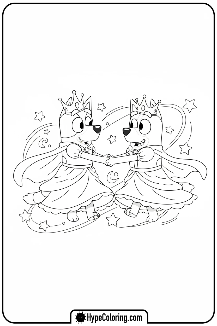 bluey-and-bingo-dressed-as-princesses - bluey and bingo coloring pages