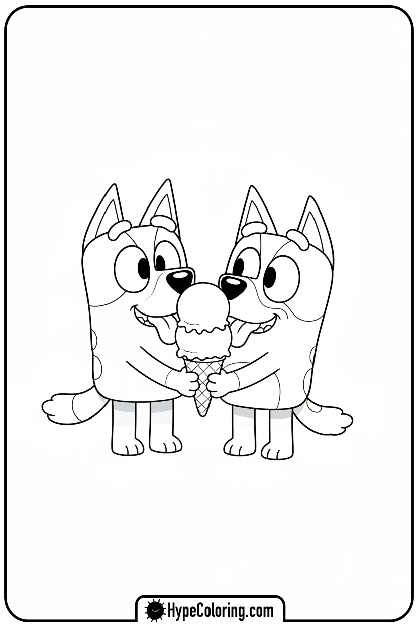 bluey-and-bingo-sharing-ice-cream - bluey and bingo coloring pages