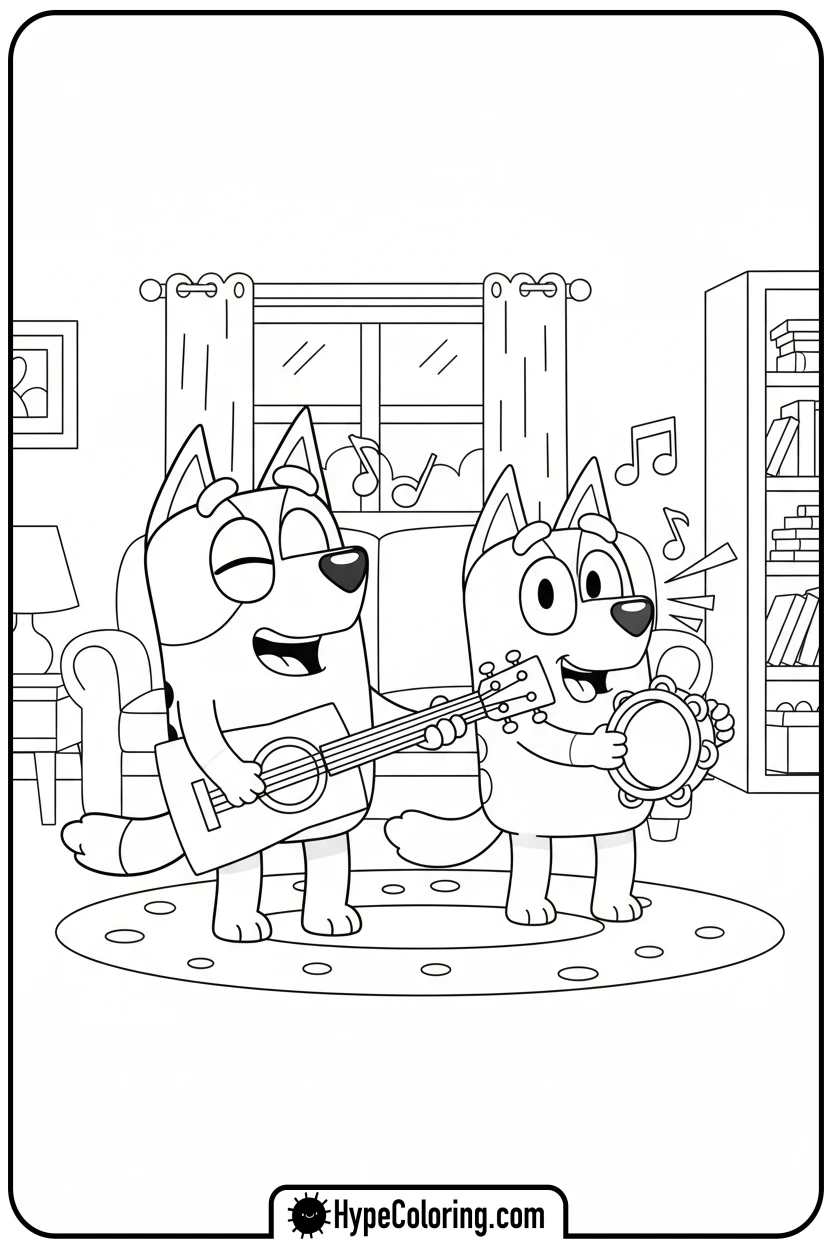bluey-and-bingo-playing-music - bluey and bingo coloring pages
