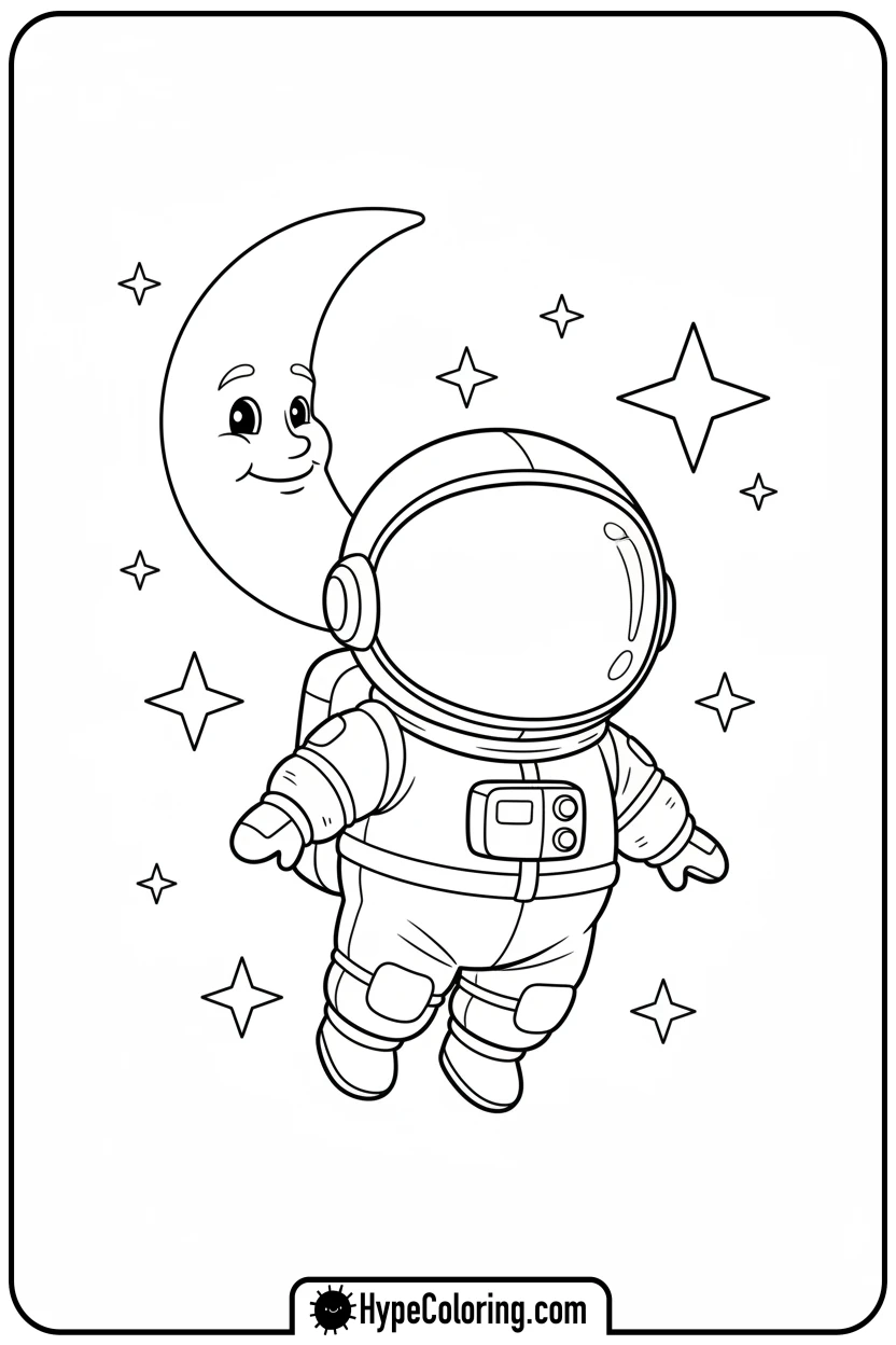 Click to download PDF astronaut-character-in-space - bobbie goods coloring page