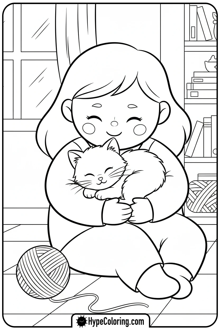 Click to download PDF character-hugging-a-kitten - bobbie goods coloring page