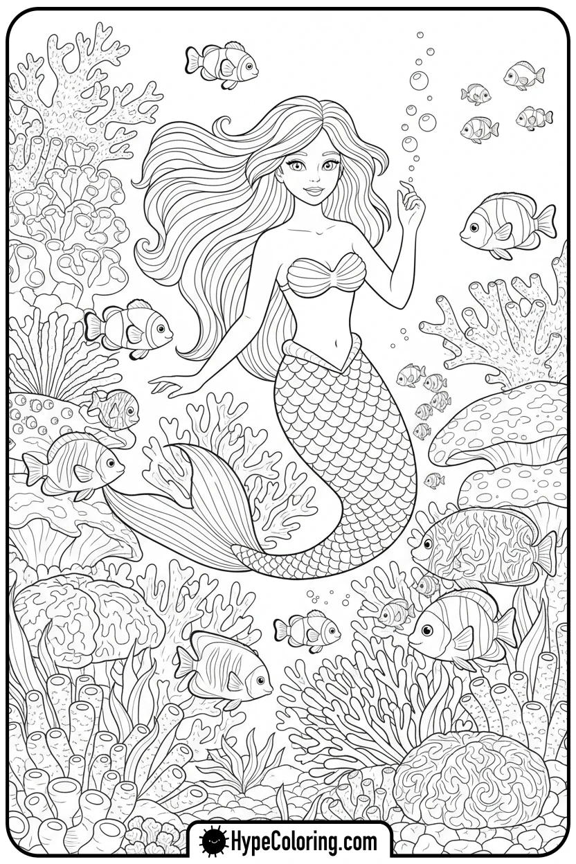 Click to download PDF mermaid-swimming-underwater - bobbie goods coloring page