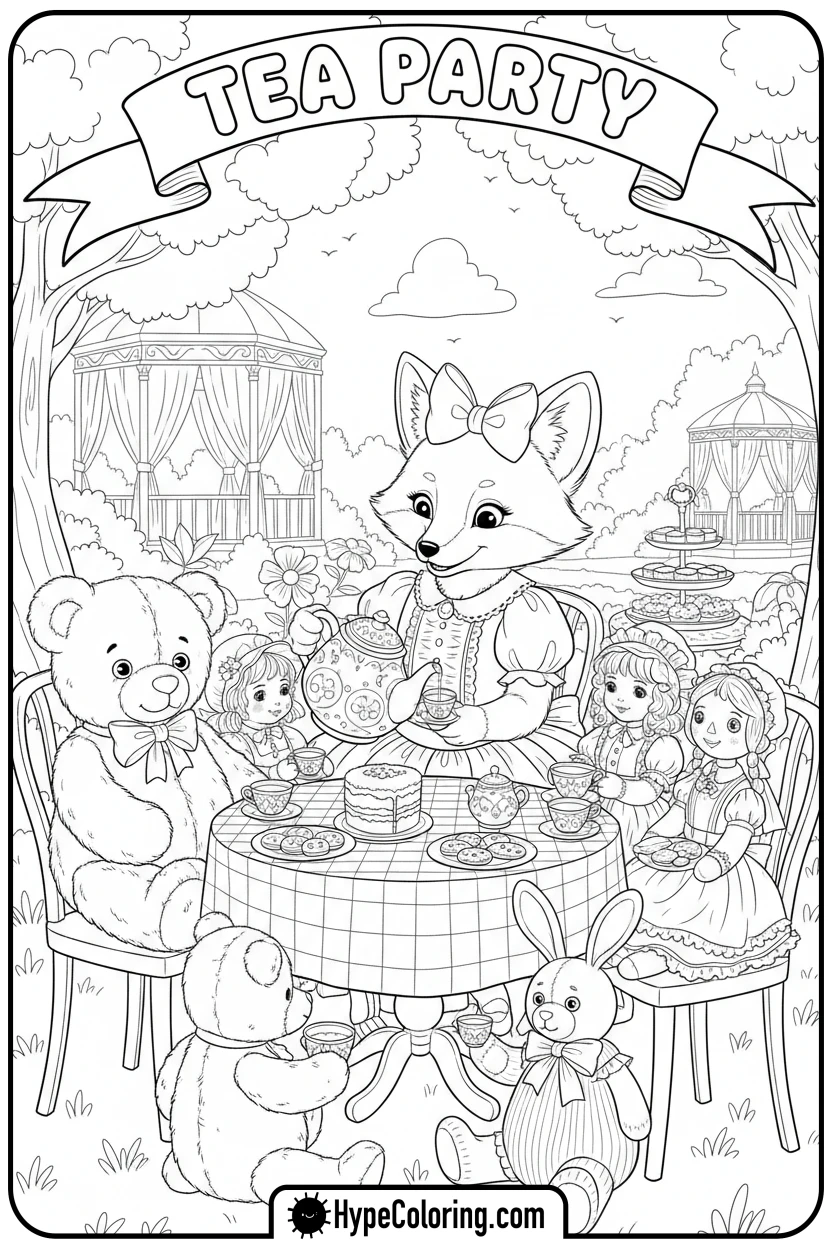 Click to download PDF character-hosting-a-tea-party - bobbie goods coloring page