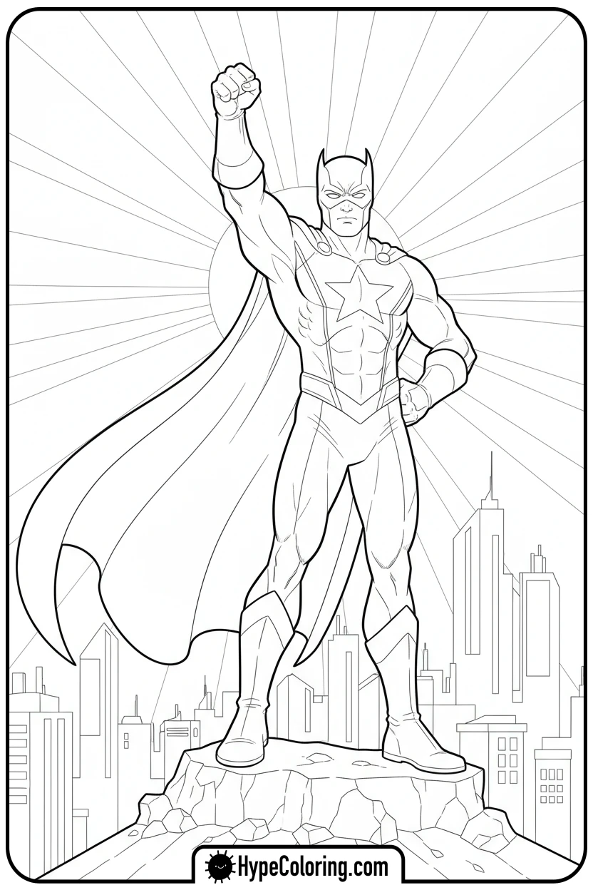 Click to download PDF superhero-character-striking-a-pose - bobbie goods coloring page
