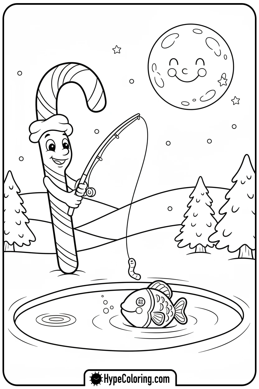 candy-cane-fishing-gingerbread - candy cane coloring pages