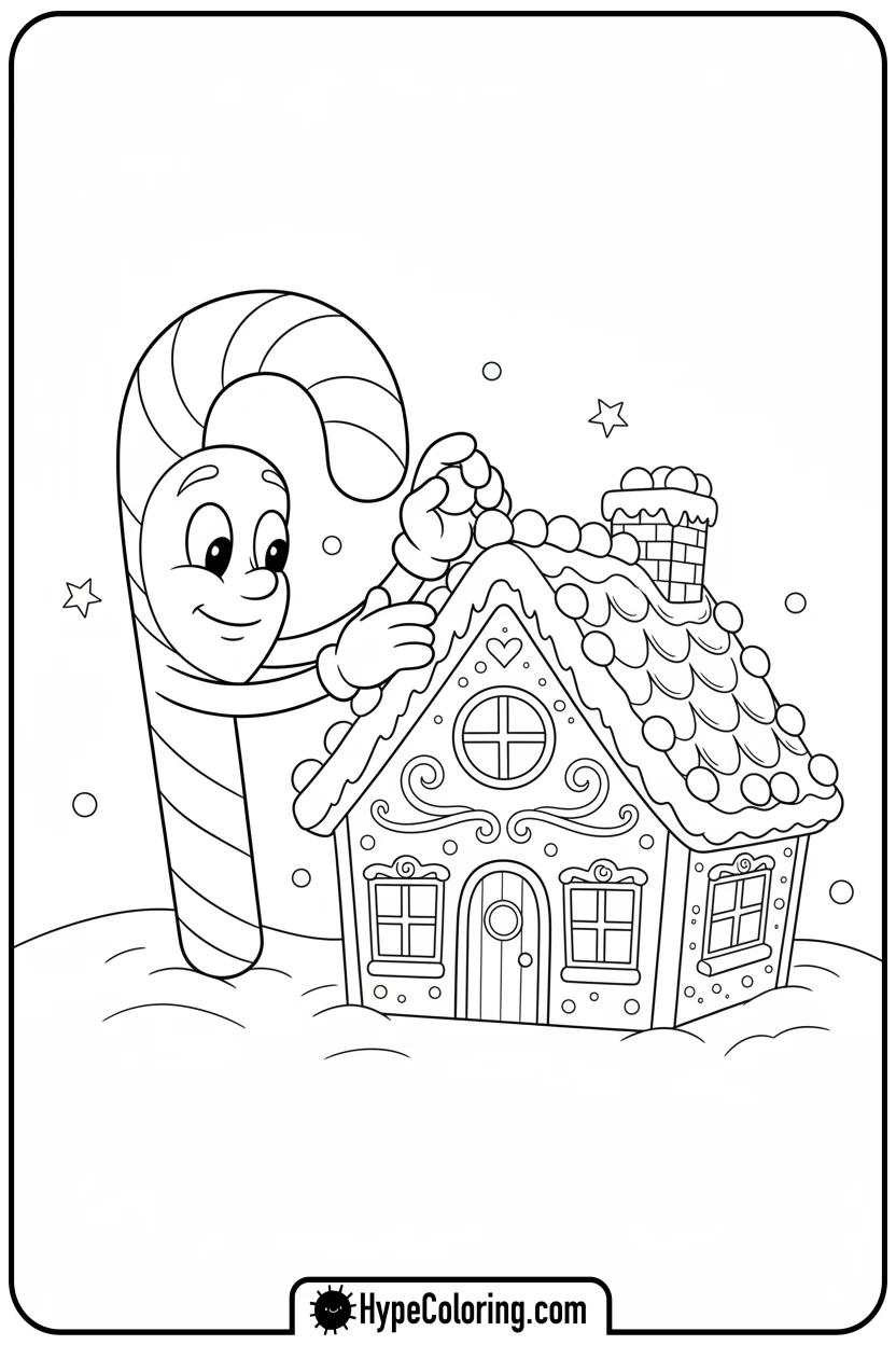 candy-cane-decorating-gingerbread-house - candy cane coloring pages