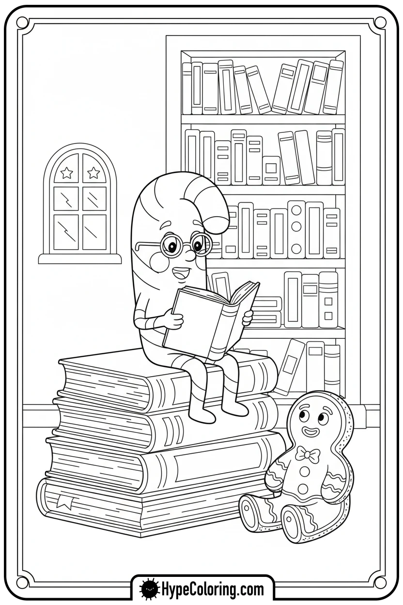 candy-cane-reading-to-gingerbread - candy cane coloring pages