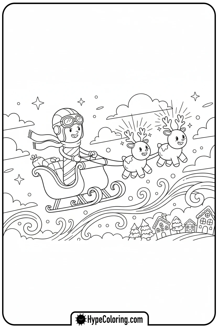 candy-cane-flying-on-sleigh - candy cane coloring pages