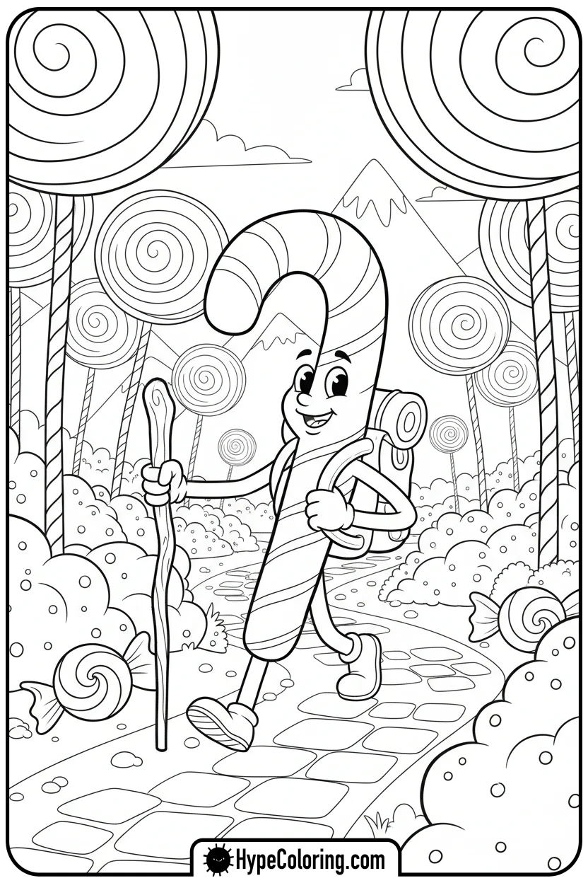 candy-cane-exploring-candy-forest - candy cane coloring pages