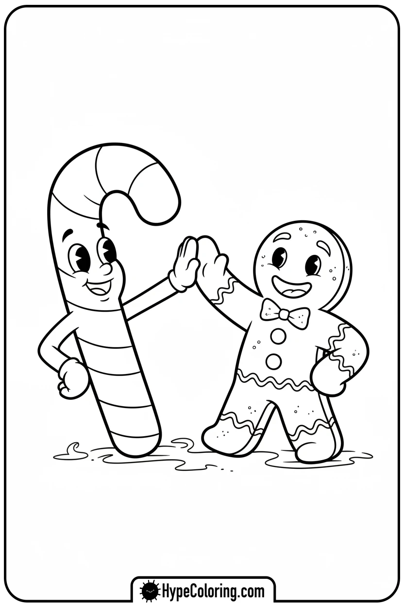 candy-cane-high-fiving-gingerbread-man - candy cane coloring pages