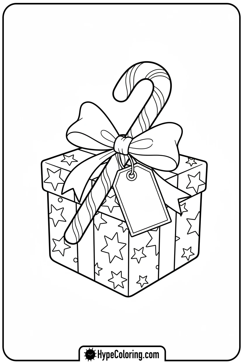 candy-cane-on-a-gift - candy cane coloring pages