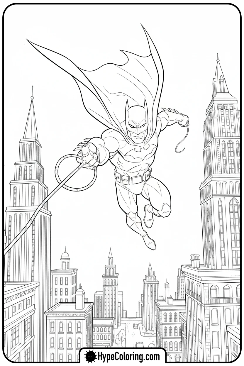 Click to download PDF batman-swinging-with-grappling-hook - coloring batman pages