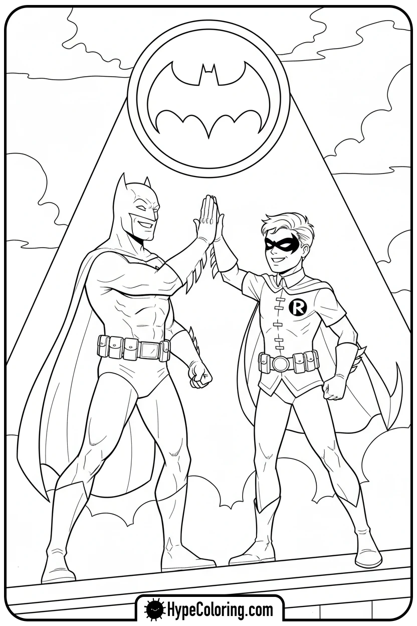 Click to download PDF batman-and-robin-high-fiving - coloring batman pages