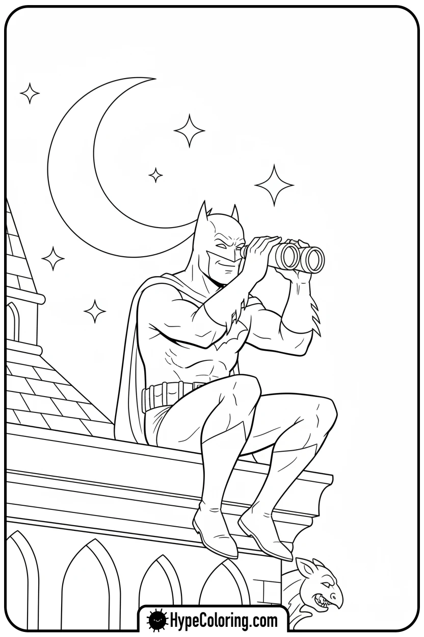 Click to download PDF batman-using-binoculars-on-rooftop - coloring batman pages